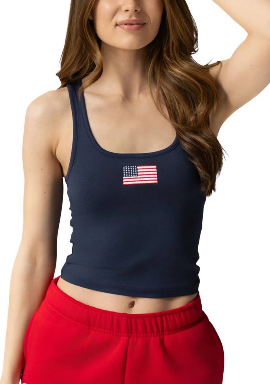 NEW THE HAPPY CAMP3R flag may tank top in navy